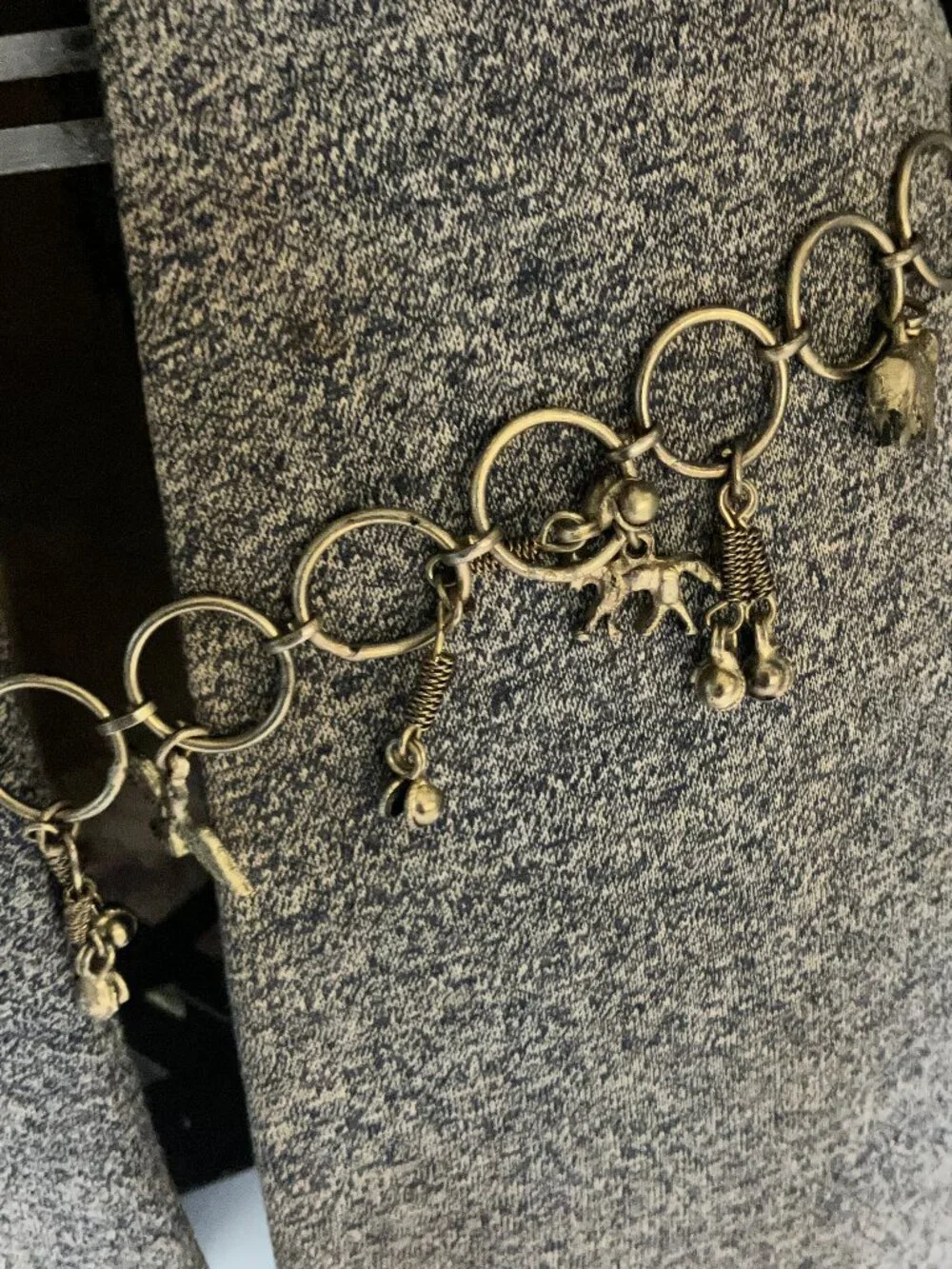 Vintage Metal Chain Belt with Animal Charms & Bells